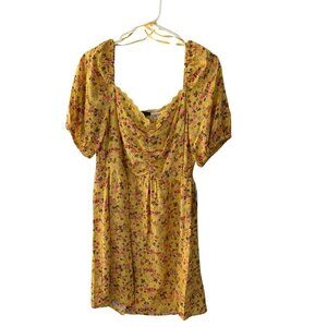 City Triangles Juniors Puff Sleeve Fit & Flare Dress. Yellow/Pink Floral…